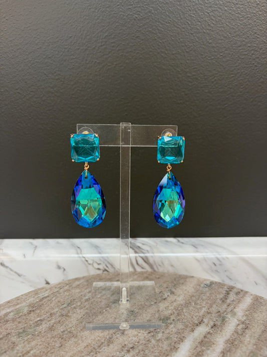Sapphire Square & Teardrop Earring
