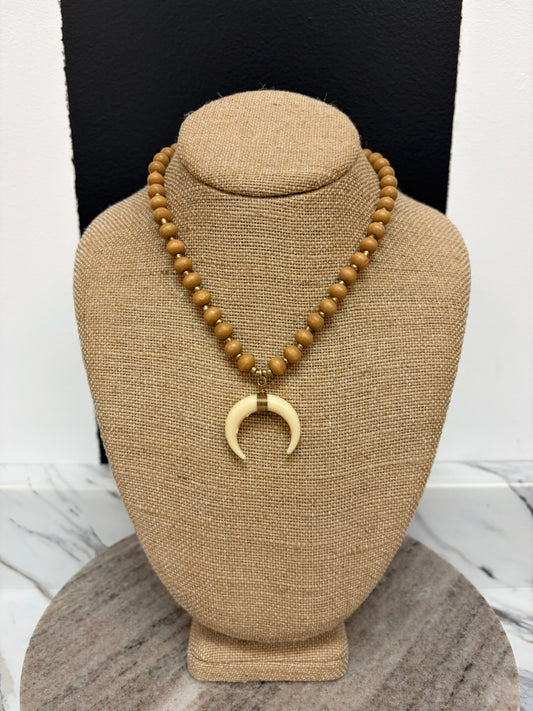 Nude / Cream Wood Bead & Horn Necklace
