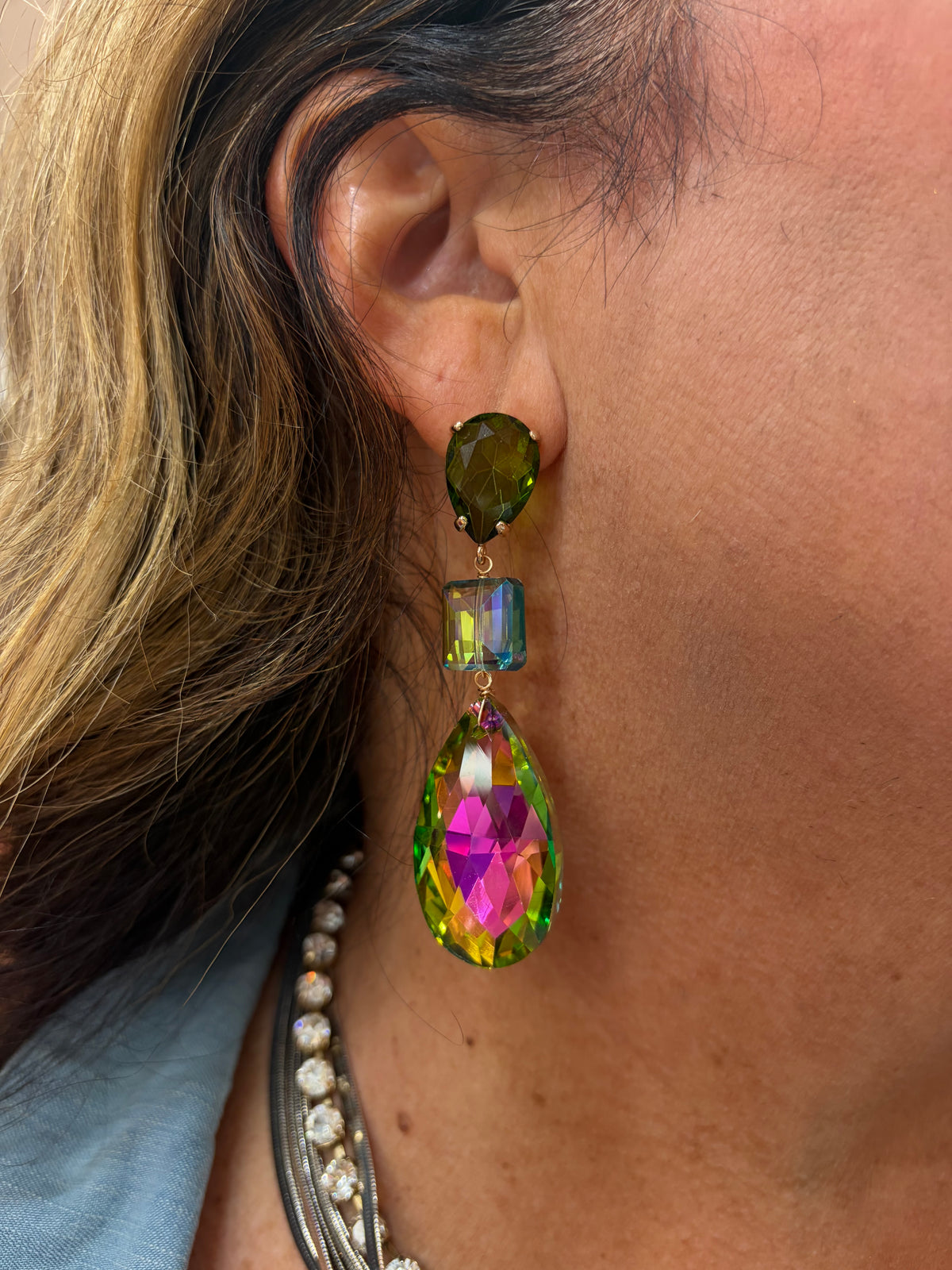 Emerald Linear Teardrop Square Earring