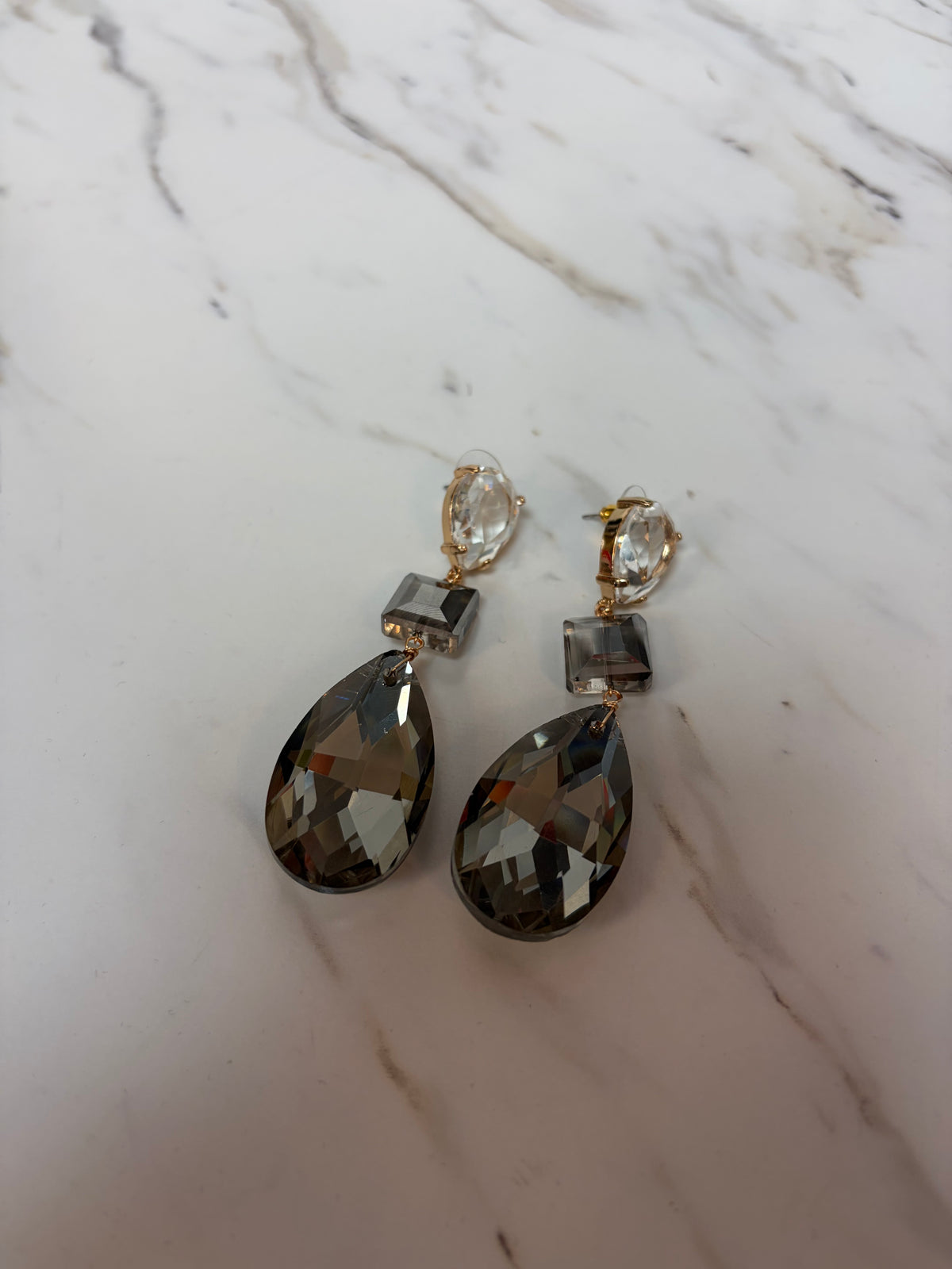 Black Diamond Linear Teardrop Square Earring