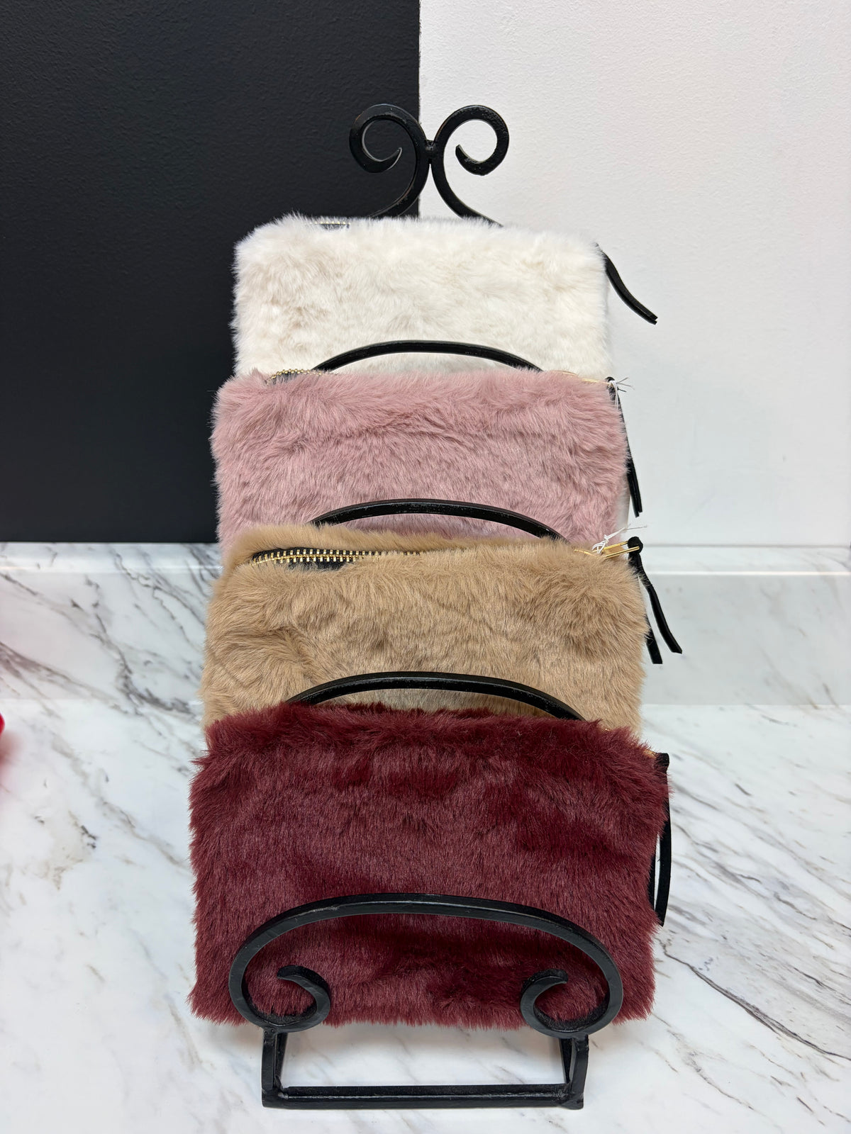 Faux Fur Fabric Zip Pouch 4 Colors