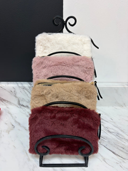 Faux Fur Fabric Zip Pouch 4 Colors