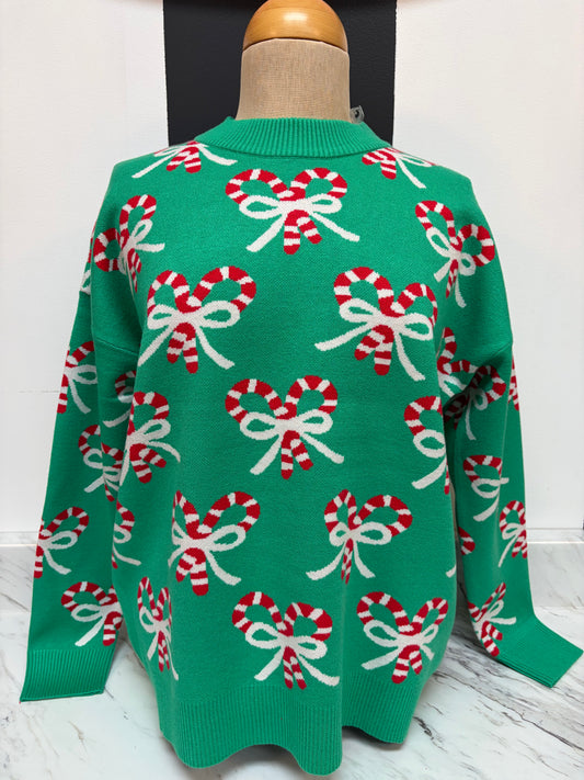 Green Sweater w/ Candy Canes & Bow
