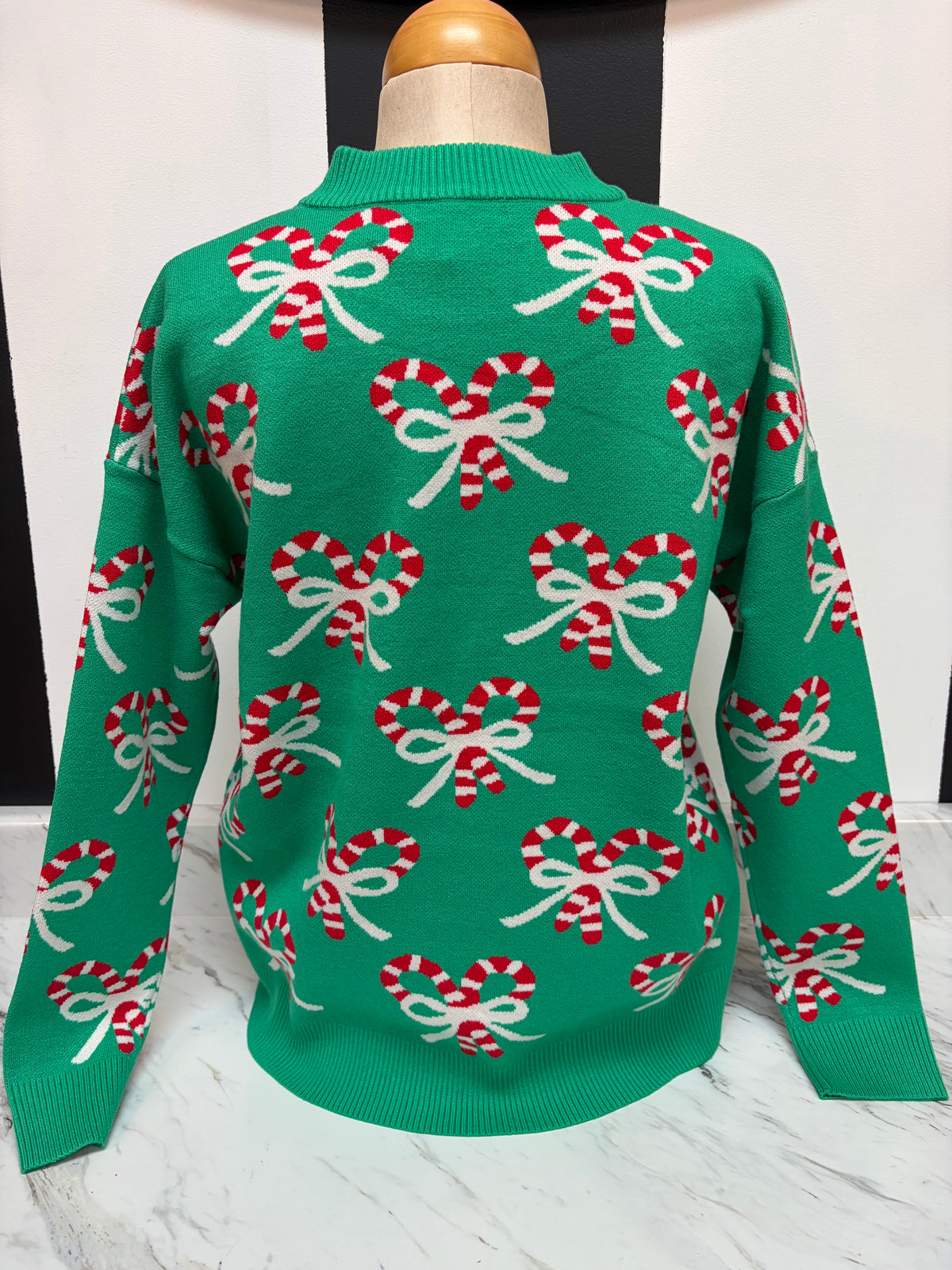 Green Sweater w/ Candy Canes & Bow