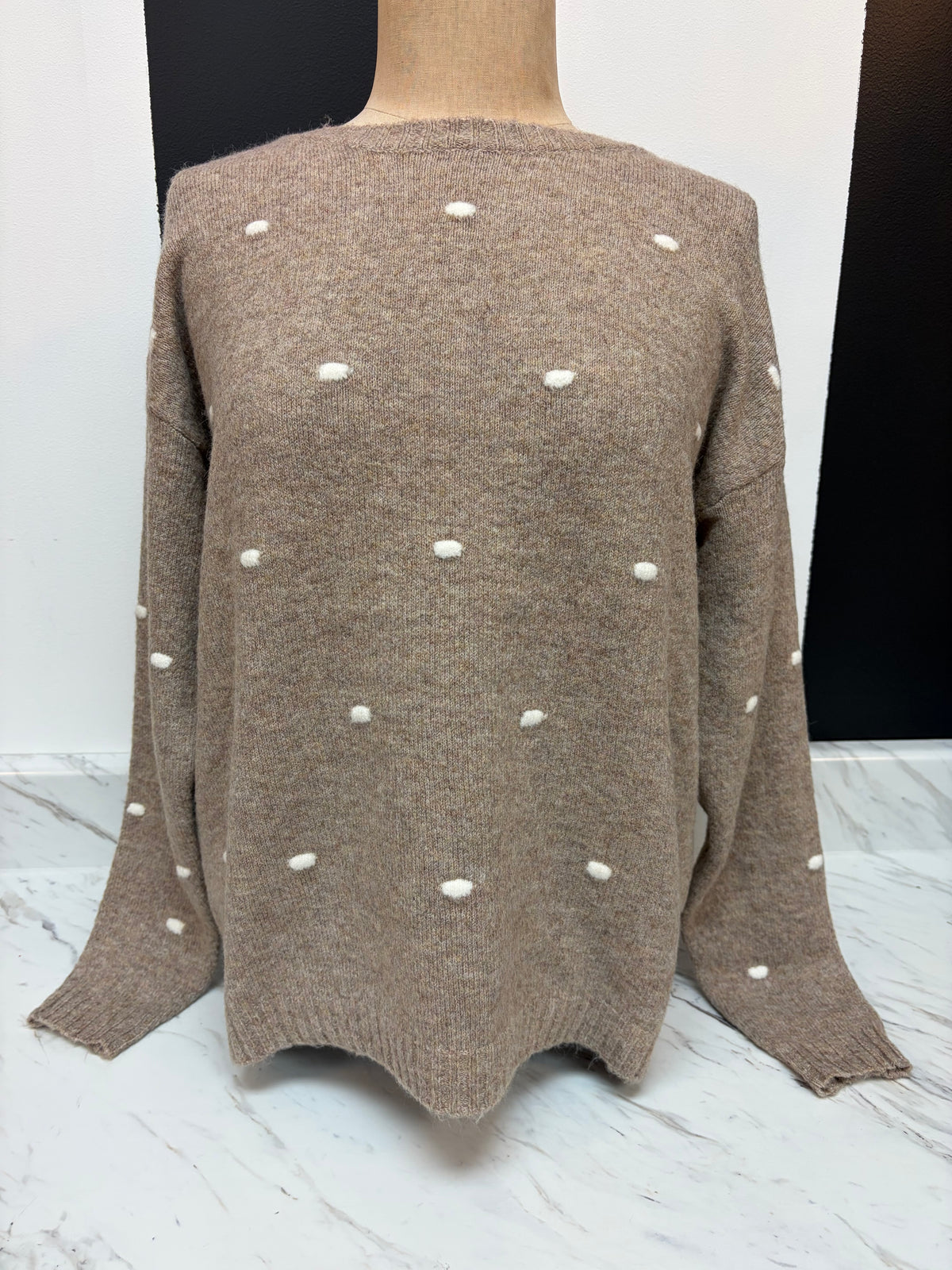 Mocha Dot Sweater Wide Neck Crew