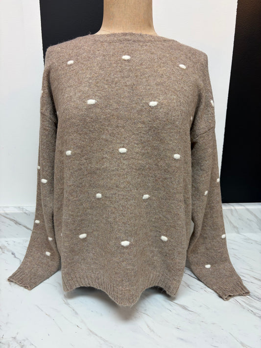 Mocha Dot Sweater Wide Neck Crew