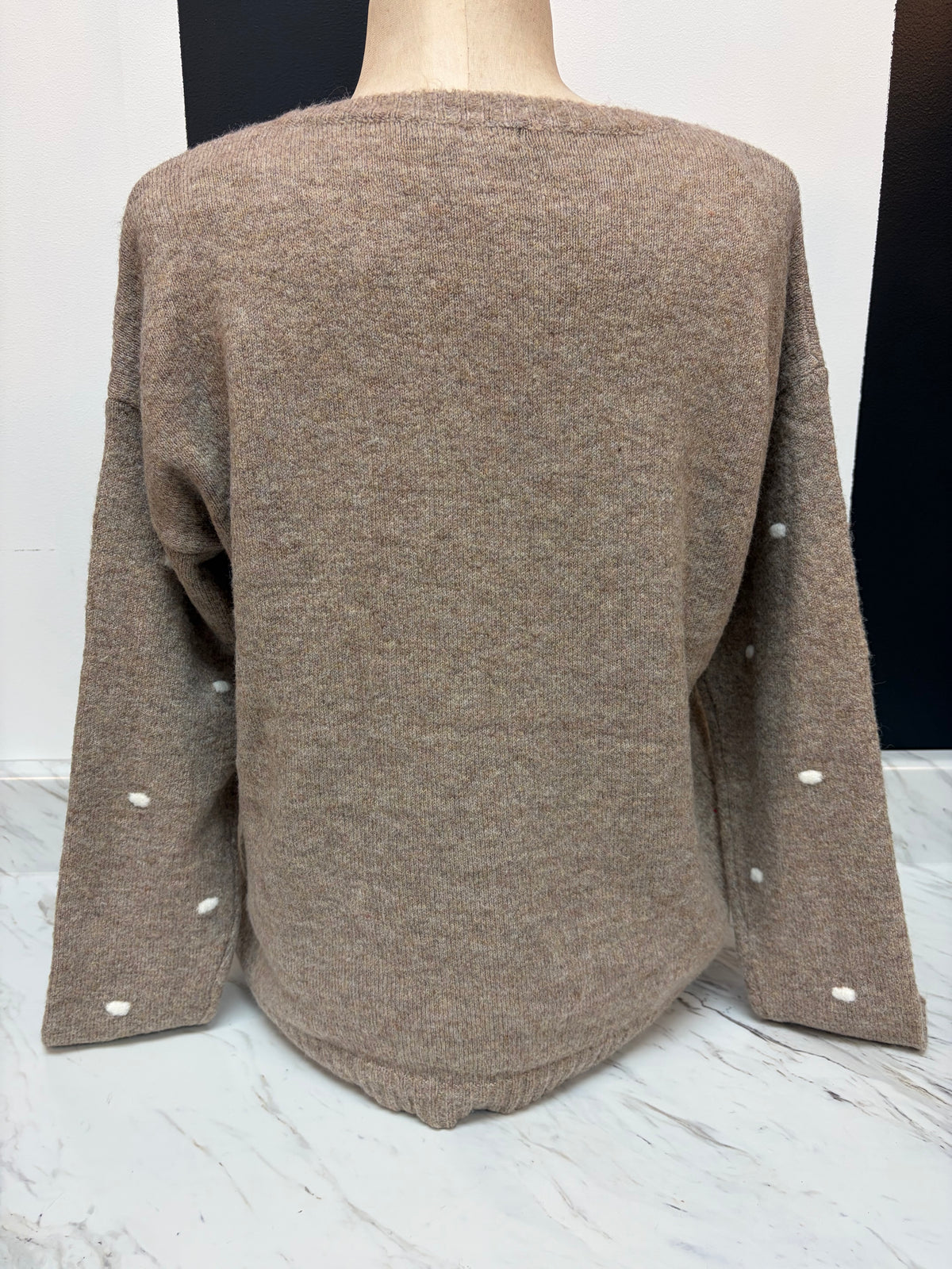 Mocha Dot Sweater Wide Neck Crew