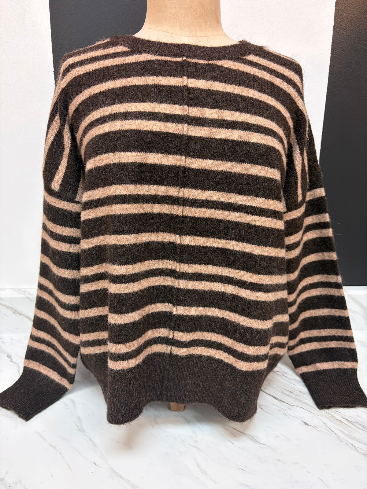 Chocolate / Cream Double Stripe w/ Center Seam Sweater
