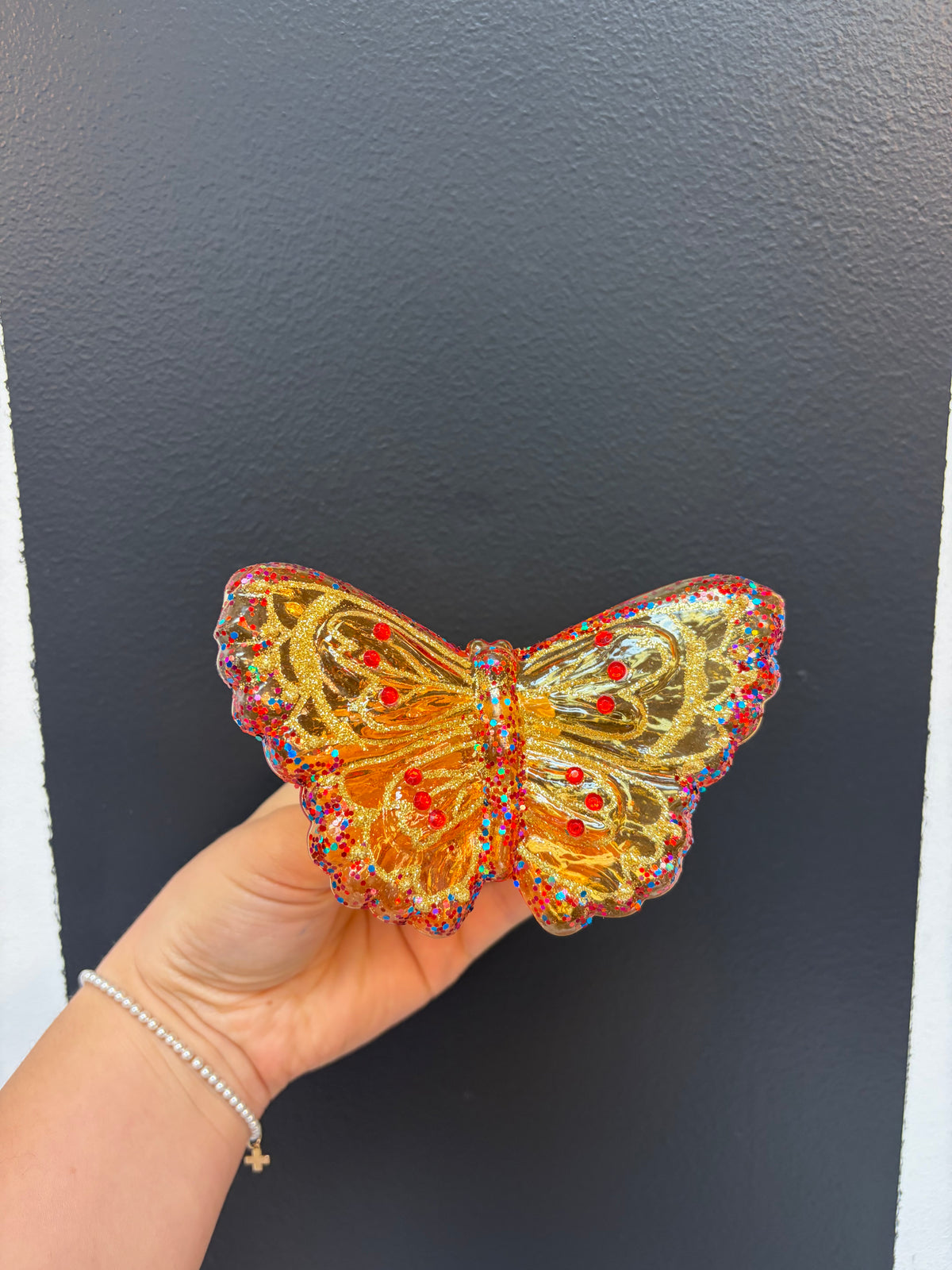 Gold Butterfly Clip On Glass Ornament