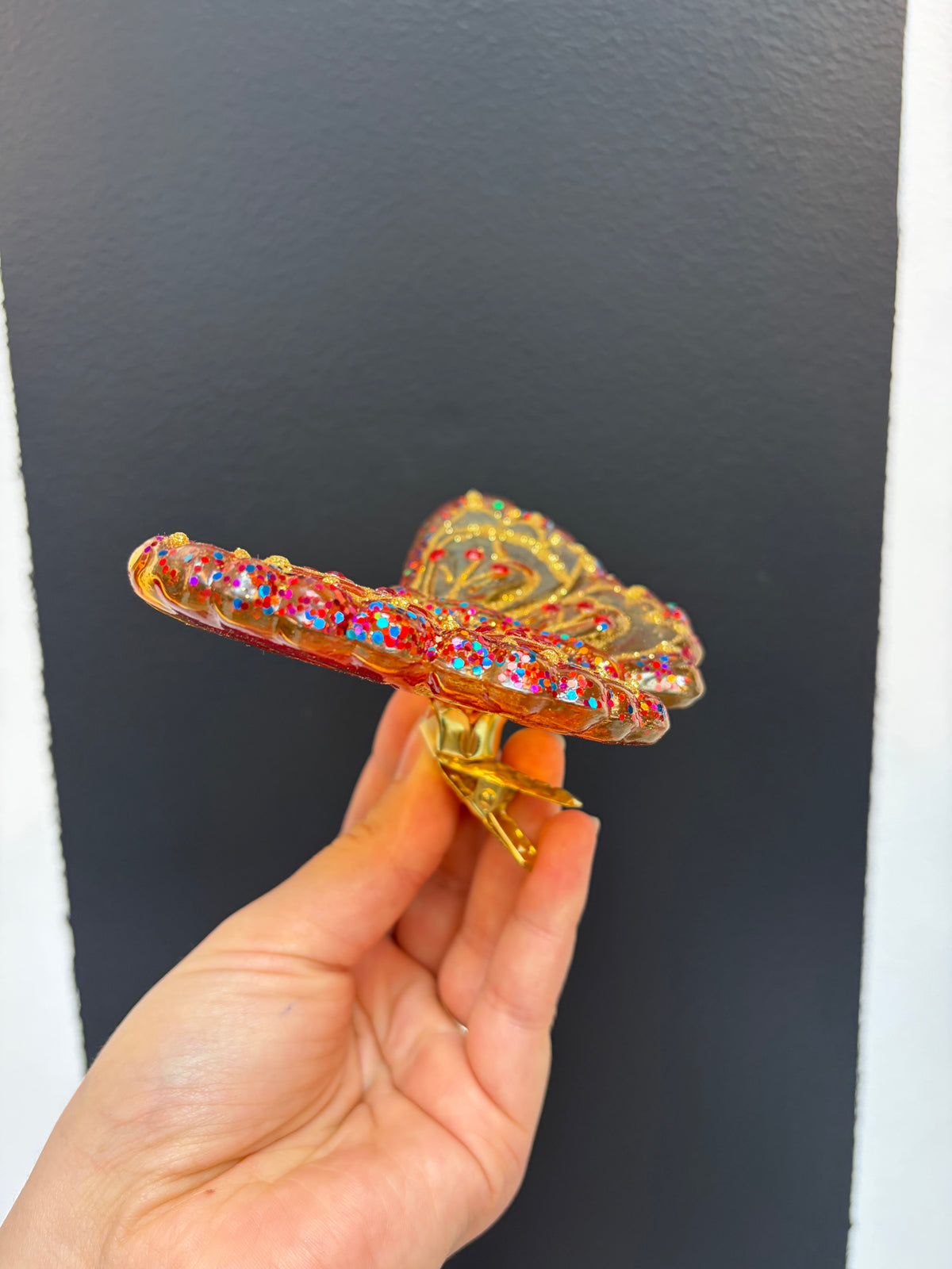 Gold Butterfly Clip On Glass Ornament