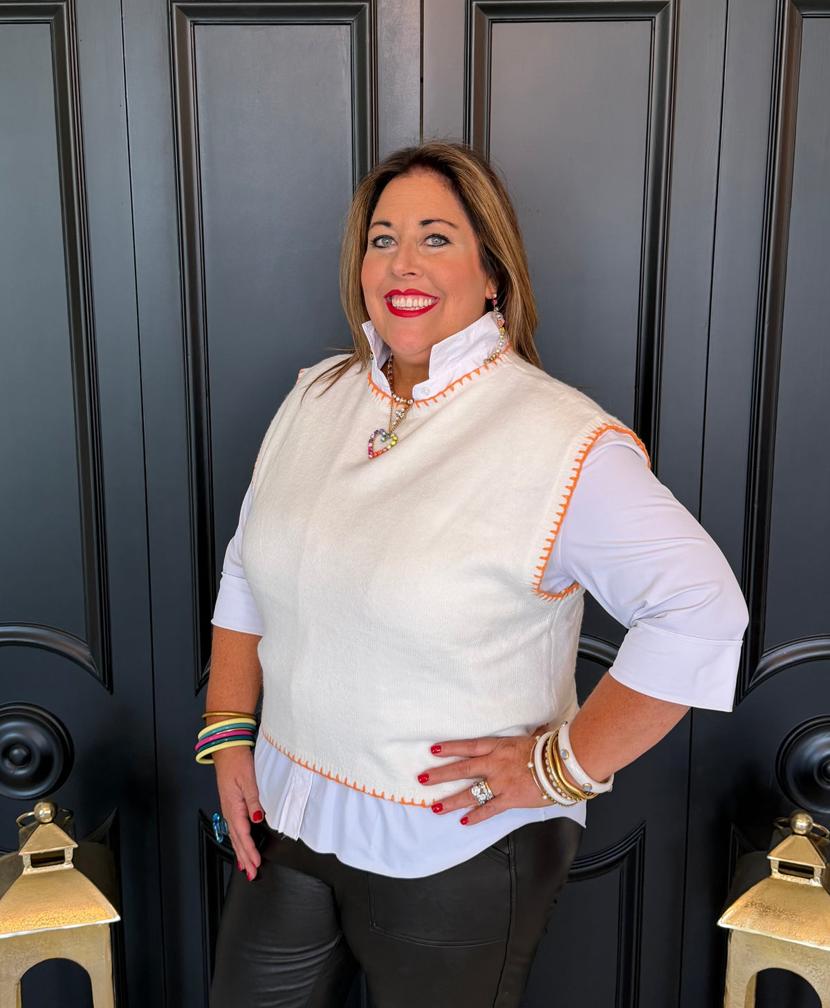 White Vest w/ Orange Detail Stitch