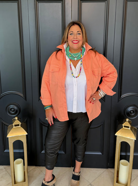 Oversized Peachy Orange Shirt Jacket