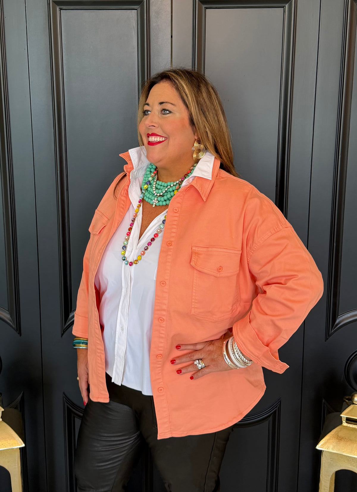 Oversized Peachy Orange Shirt Jacket