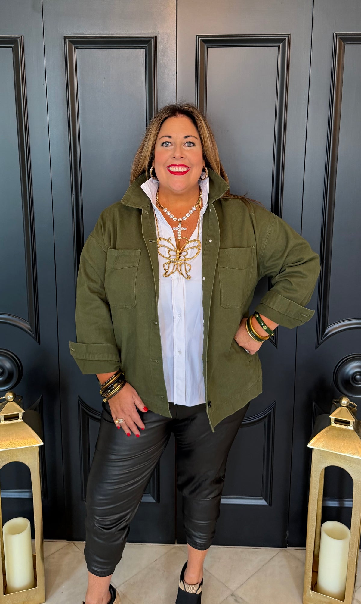 Olive Oversized Side Step Hem Jacket