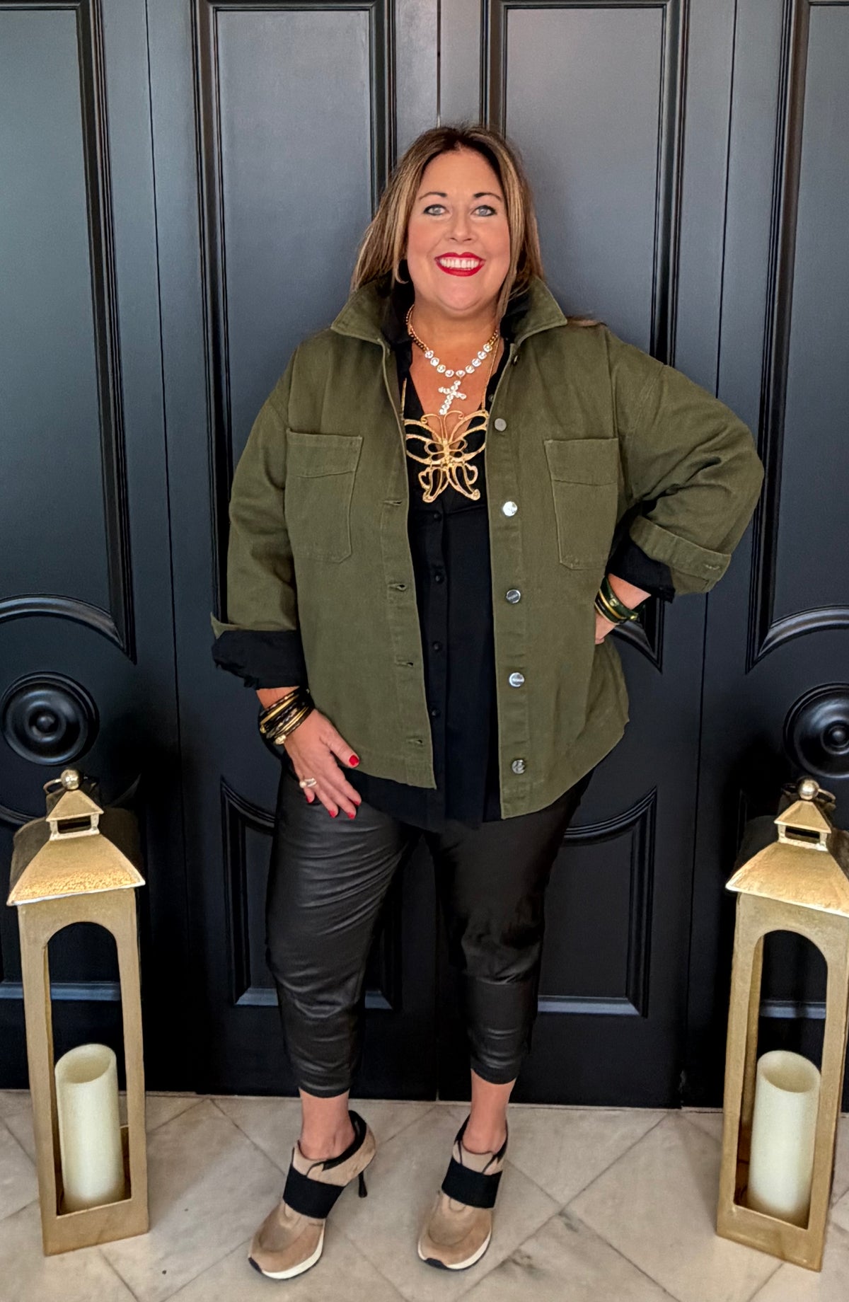 Olive Oversized Side Step Hem Jacket
