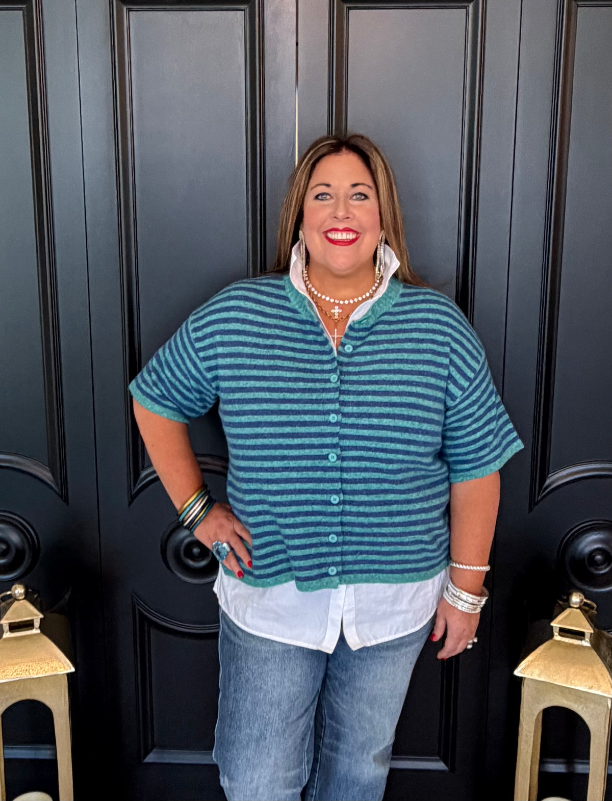 Turquoise / Blue Stripe SS Cardigan