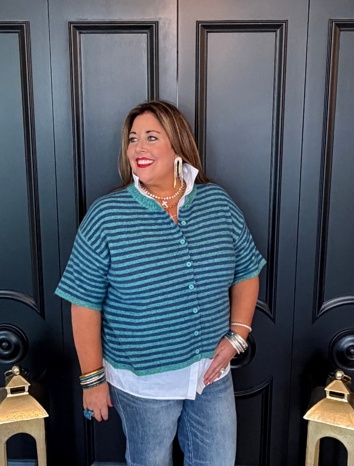 Turquoise / Blue Stripe SS Cardigan