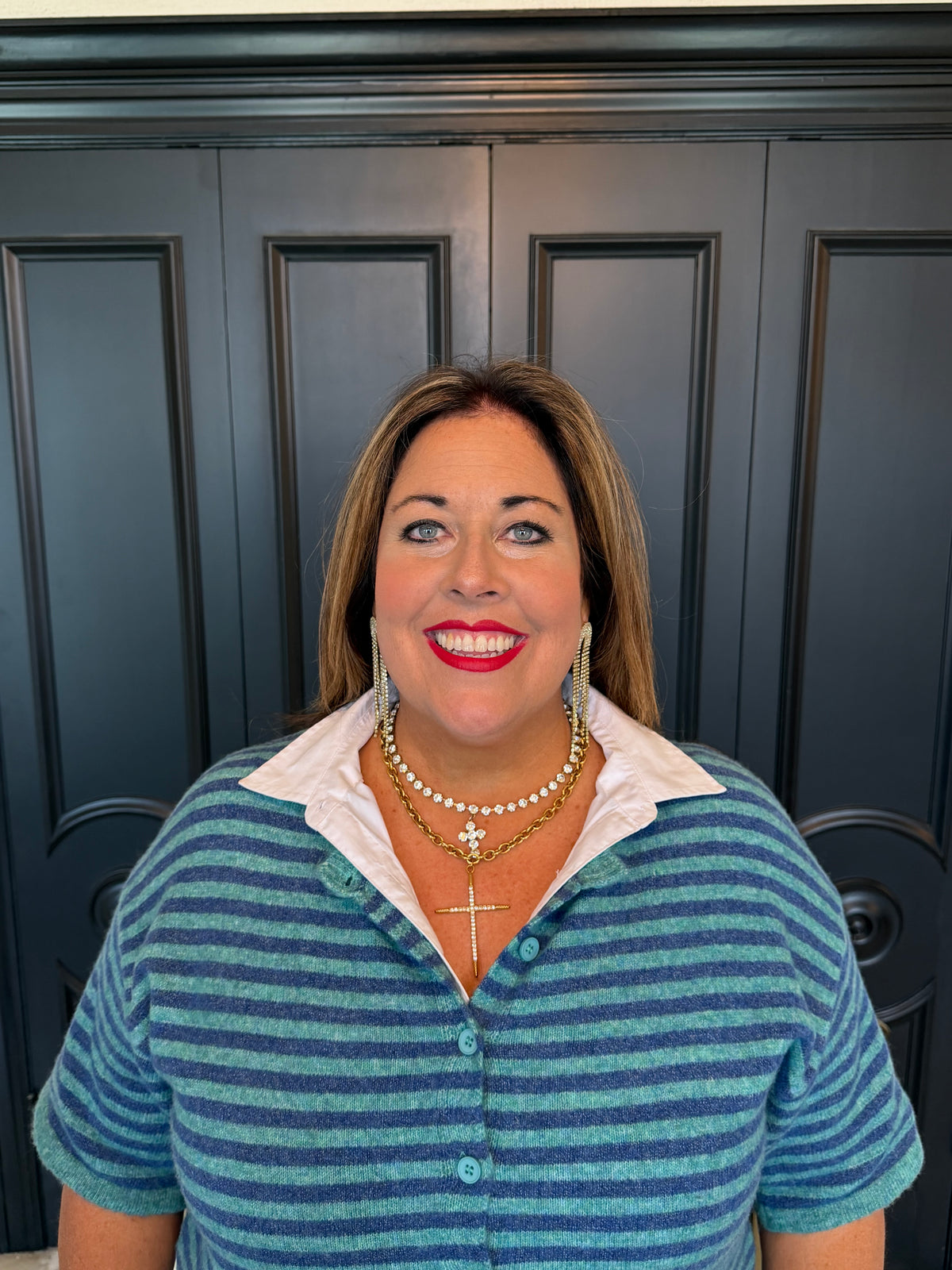 Turquoise / Blue Stripe SS Cardigan