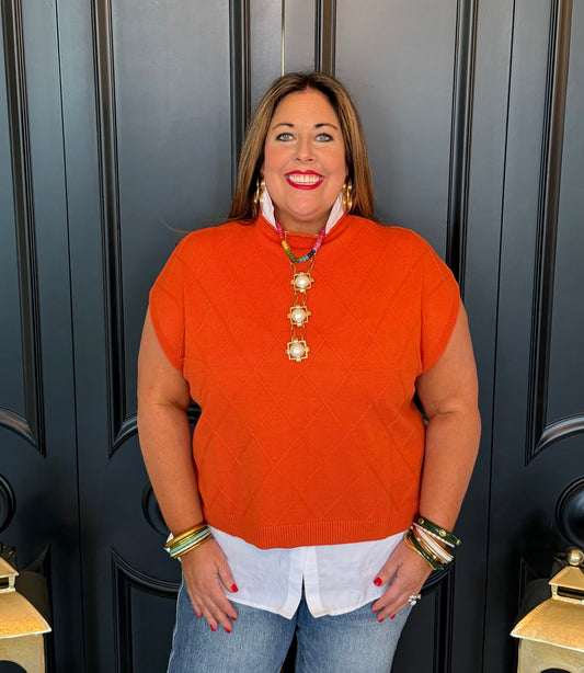 Burnt Orange Mock Neck Sweater Vest