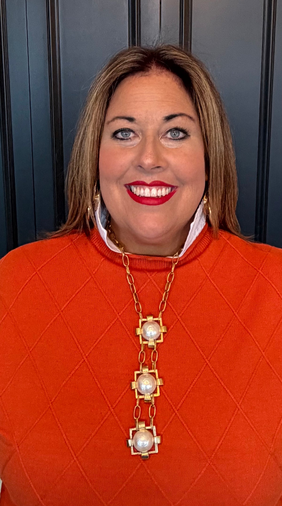 Long Y Geometric Necklace - Pearl