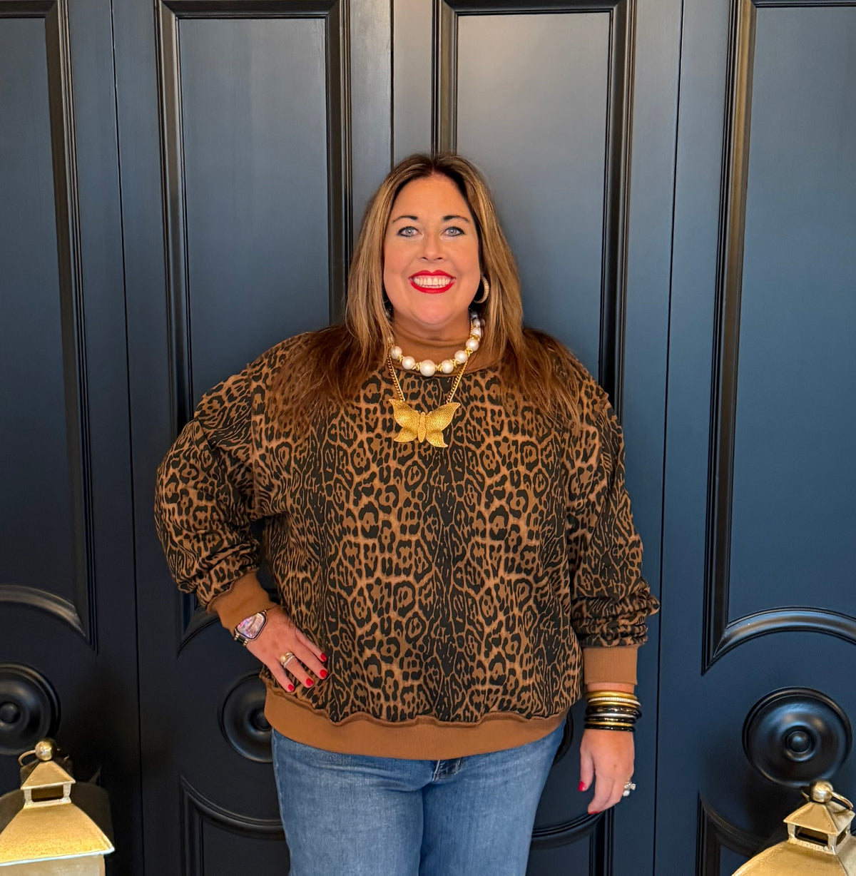 Cheetah Print Mock Neck Sweatshirt