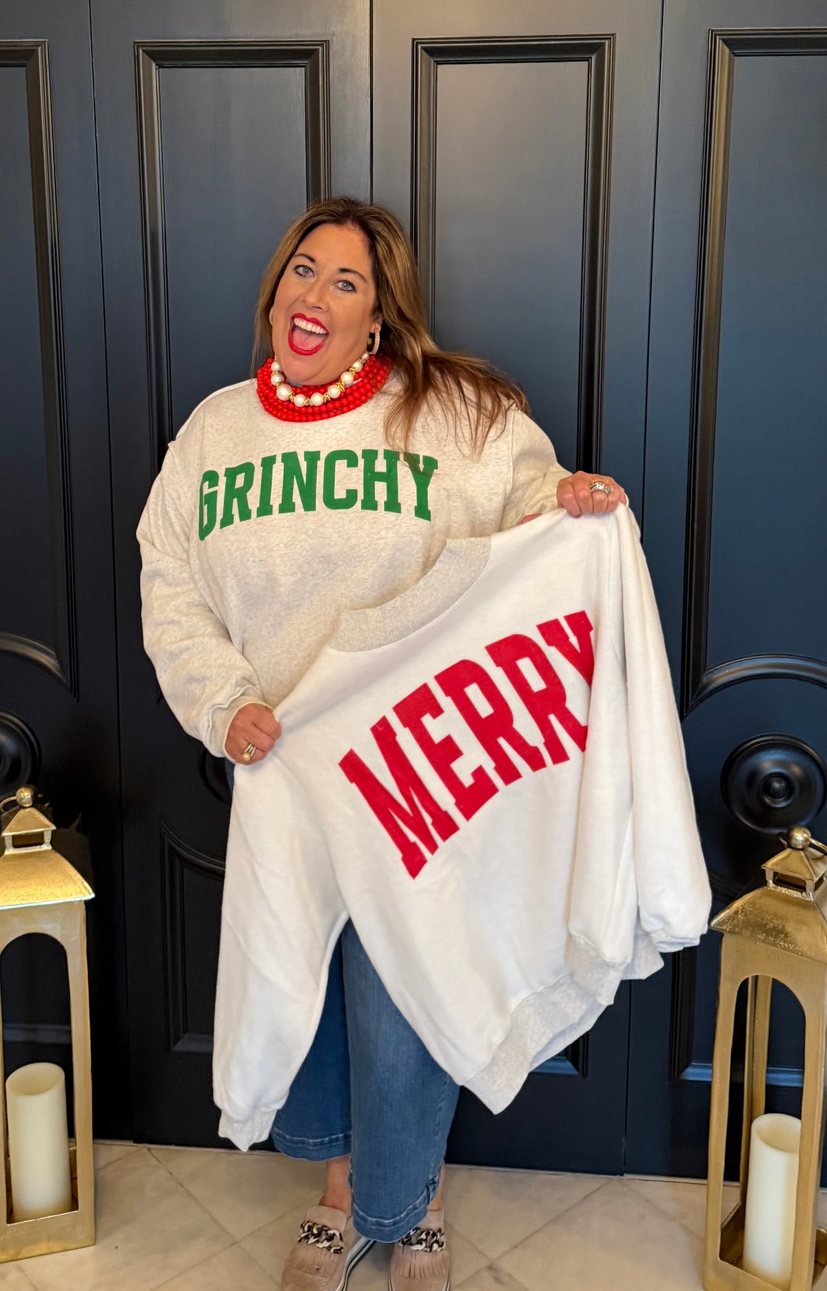 Grinchy / Merry Screenprint Reversible Mock Neck Sweatshirt