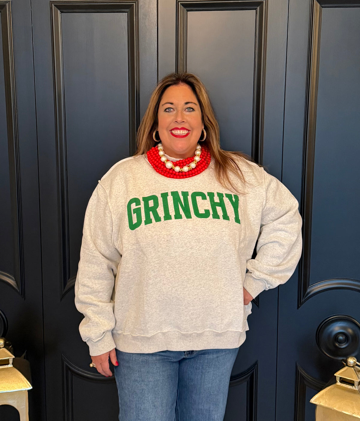 Grinchy / Merry Screenprint Reversible Mock Neck Sweatshirt