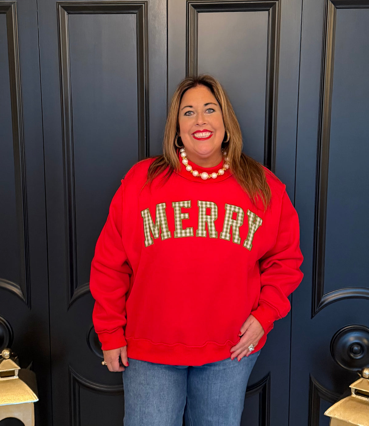 Merry Red Mock Neck Sweatshirt