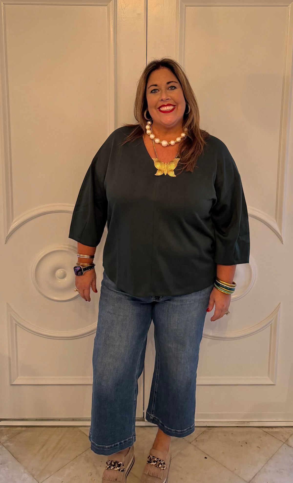 Hunter Green VNeck Scuba 3/4 Sleeve