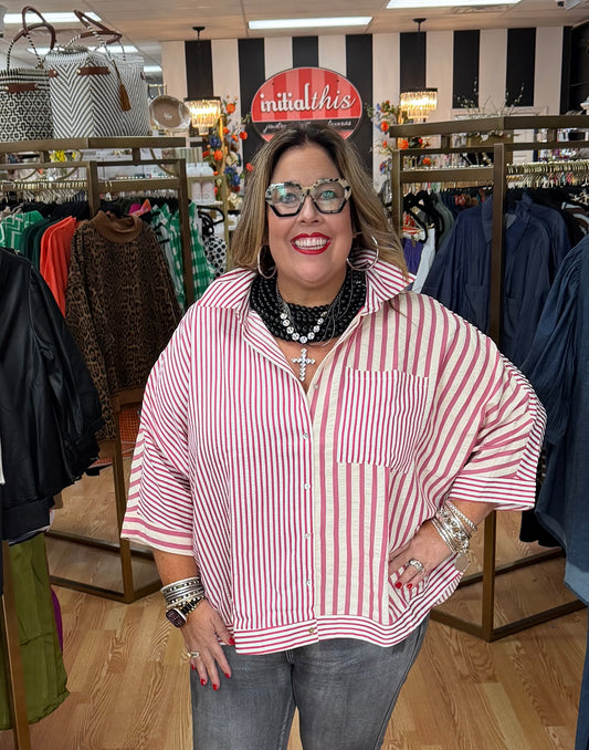 Umgee Buttondown Mixed Media Stripe Shirt