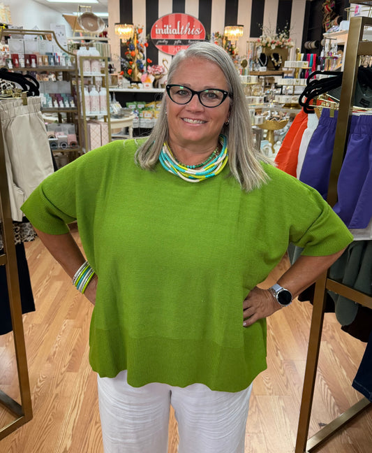 Green Round Neck Oversized Pullover Sweater
