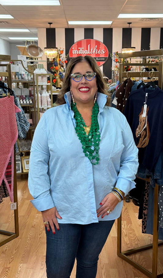 Light Blue Button Down Taffeta Shirt