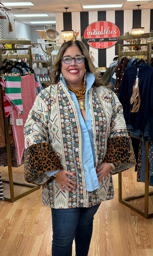 Southwest Aztec Duster w/ Leopard Cuffs