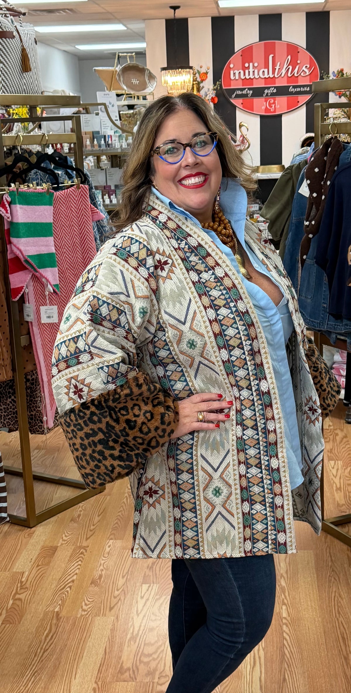 Southwest Aztec Duster w/ Leopard Cuffs