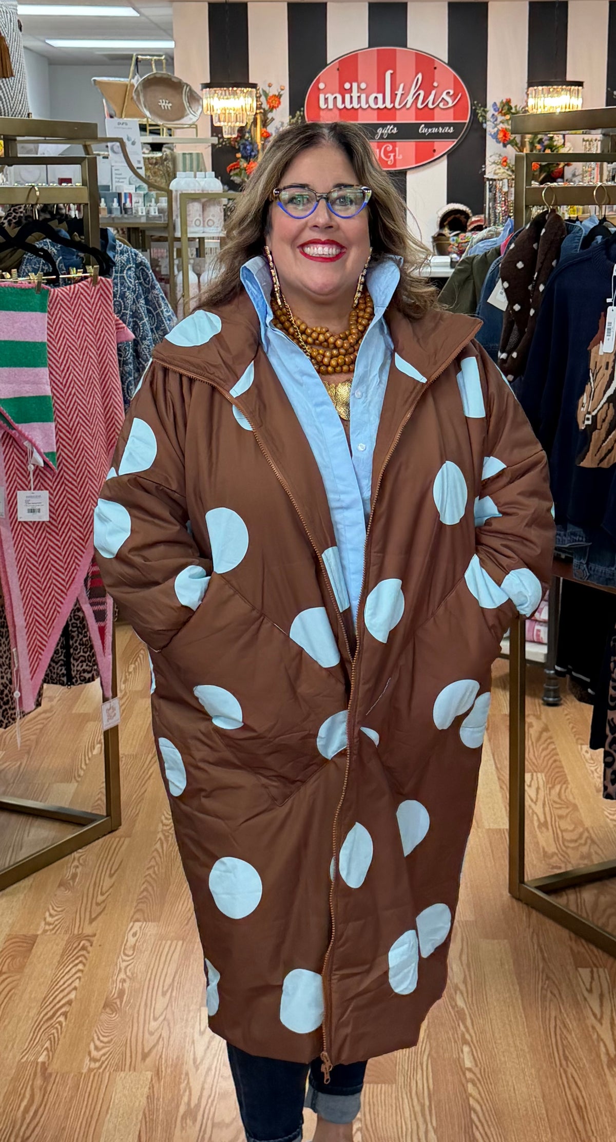 Polka Dot Maxi Puffy Jacket