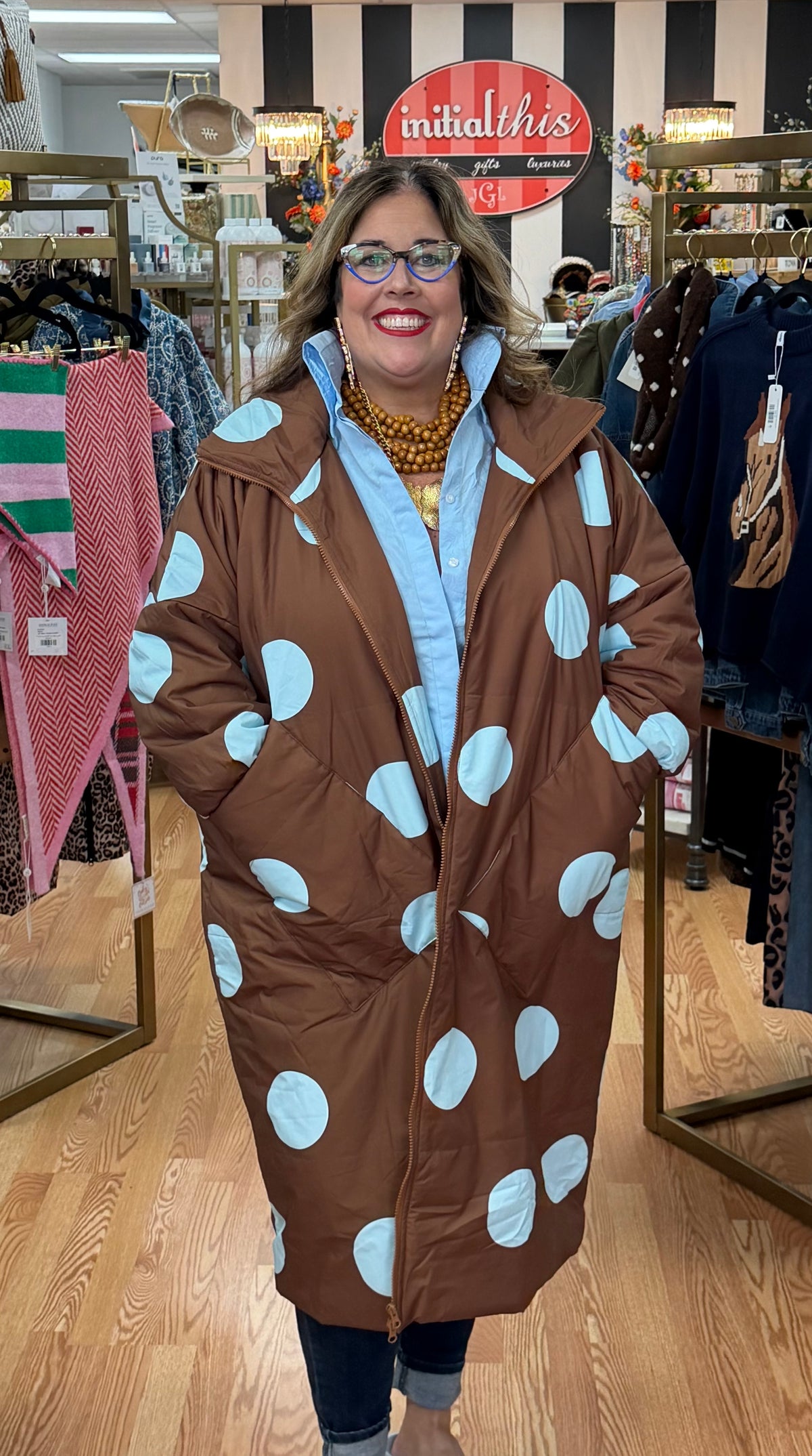 Polka Dot Maxi Puffy Jacket