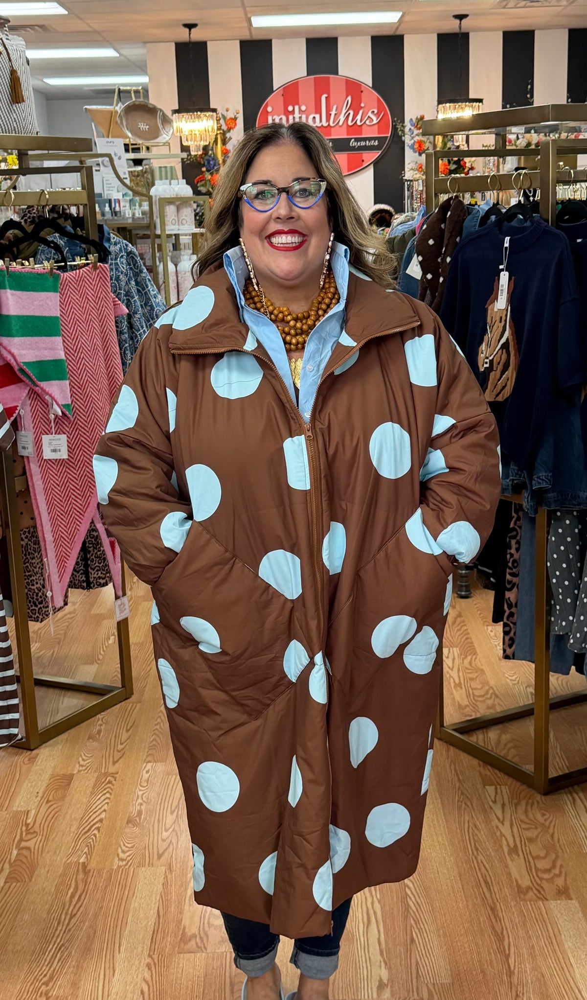 Polka Dot Maxi Puffy Jacket