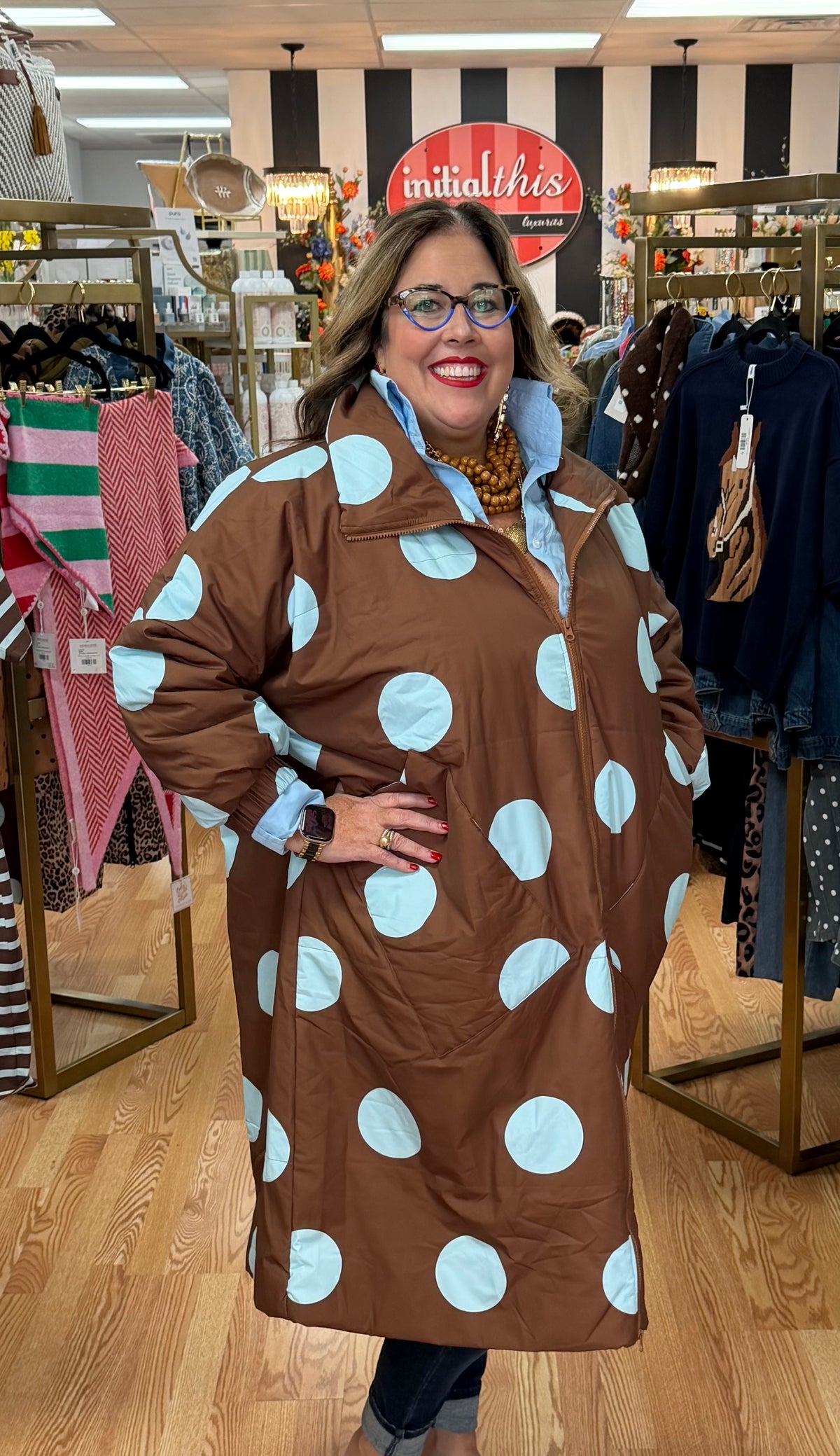 Polka Dot Maxi Puffy Jacket