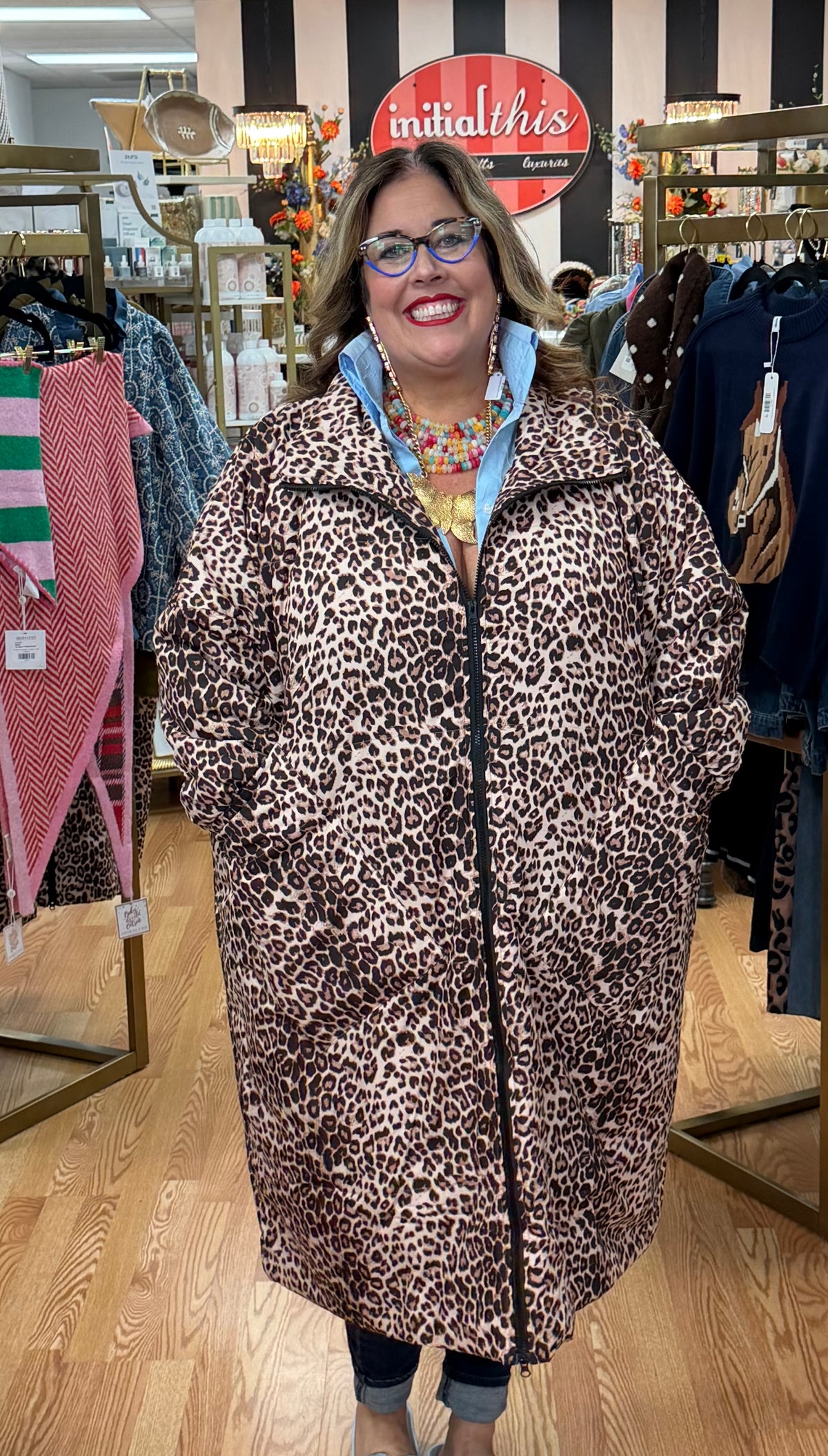 Animal Printed Maxi Puffy Jacket
