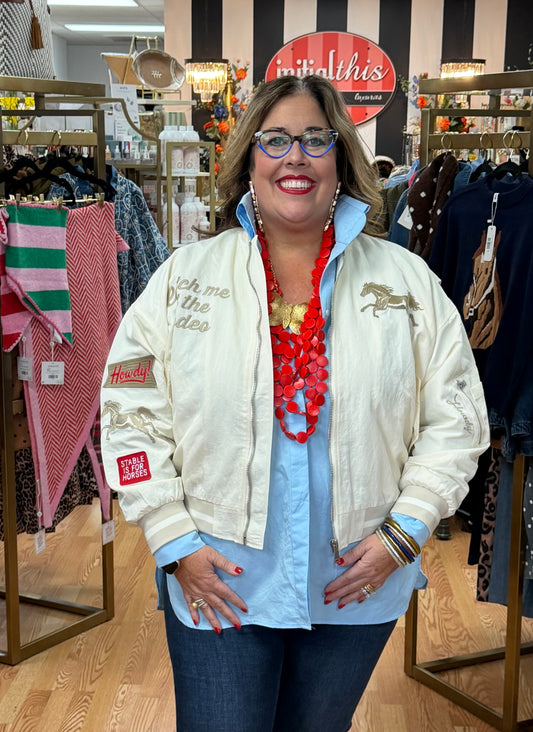 Cream Retro Western Vintage Bomber Jacket