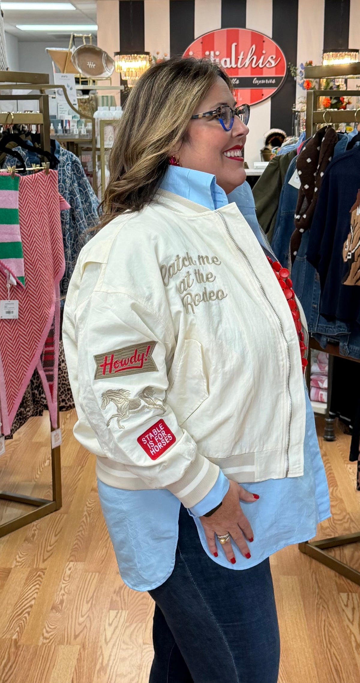 Cream Retro Western Vintage Bomber Jacket