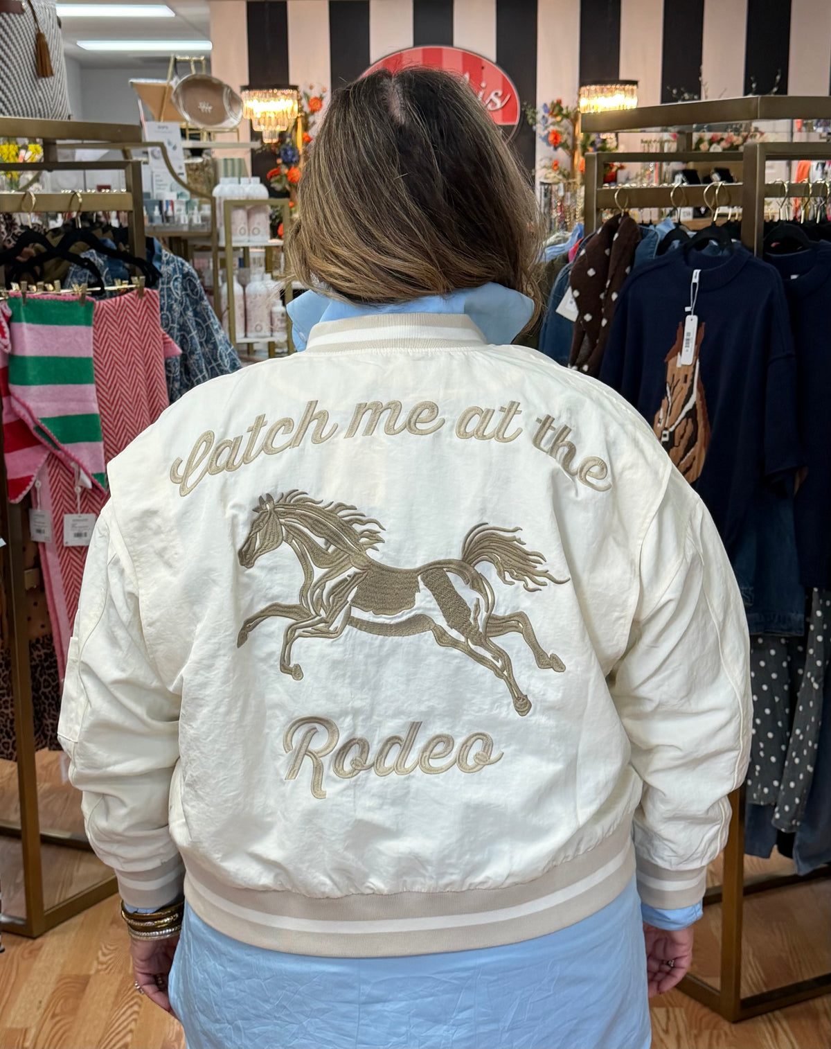 Cream Retro Western Vintage Bomber Jacket