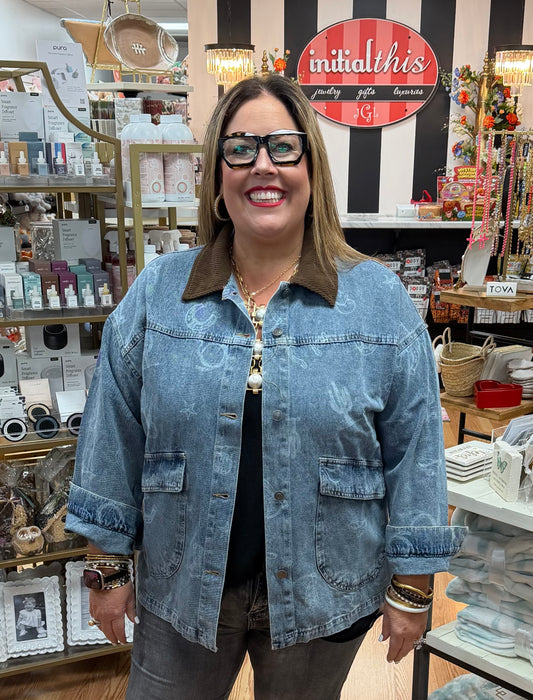 Western Print Denim Corduroy Shacket