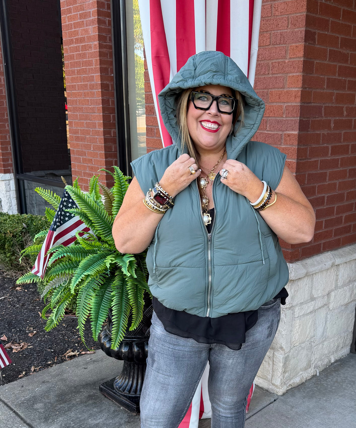 Dusty Jade Puffy Hooded Bubble Vest