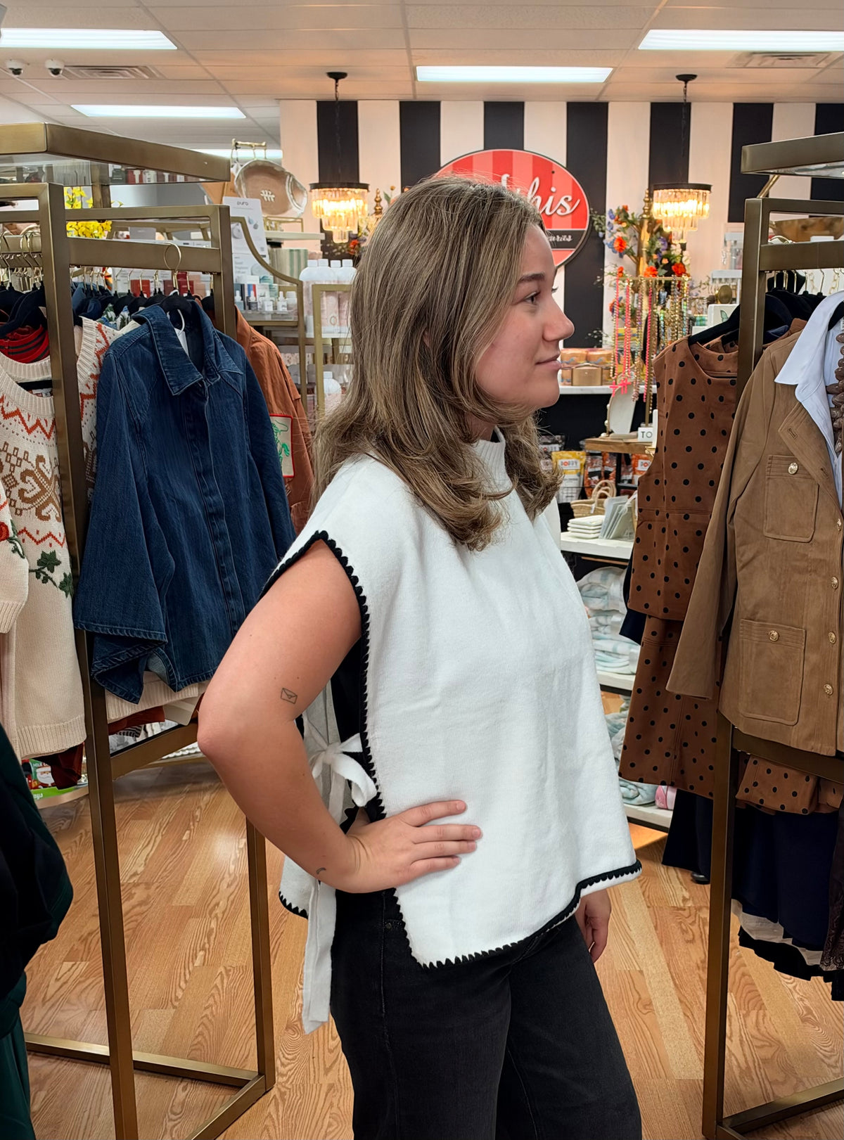 Ivory Sleeveless Sweater w/ Side Tie