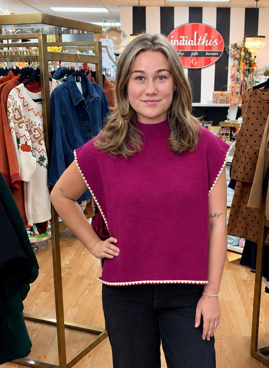 Berry Sleeveless Sweater w/ Side Tie