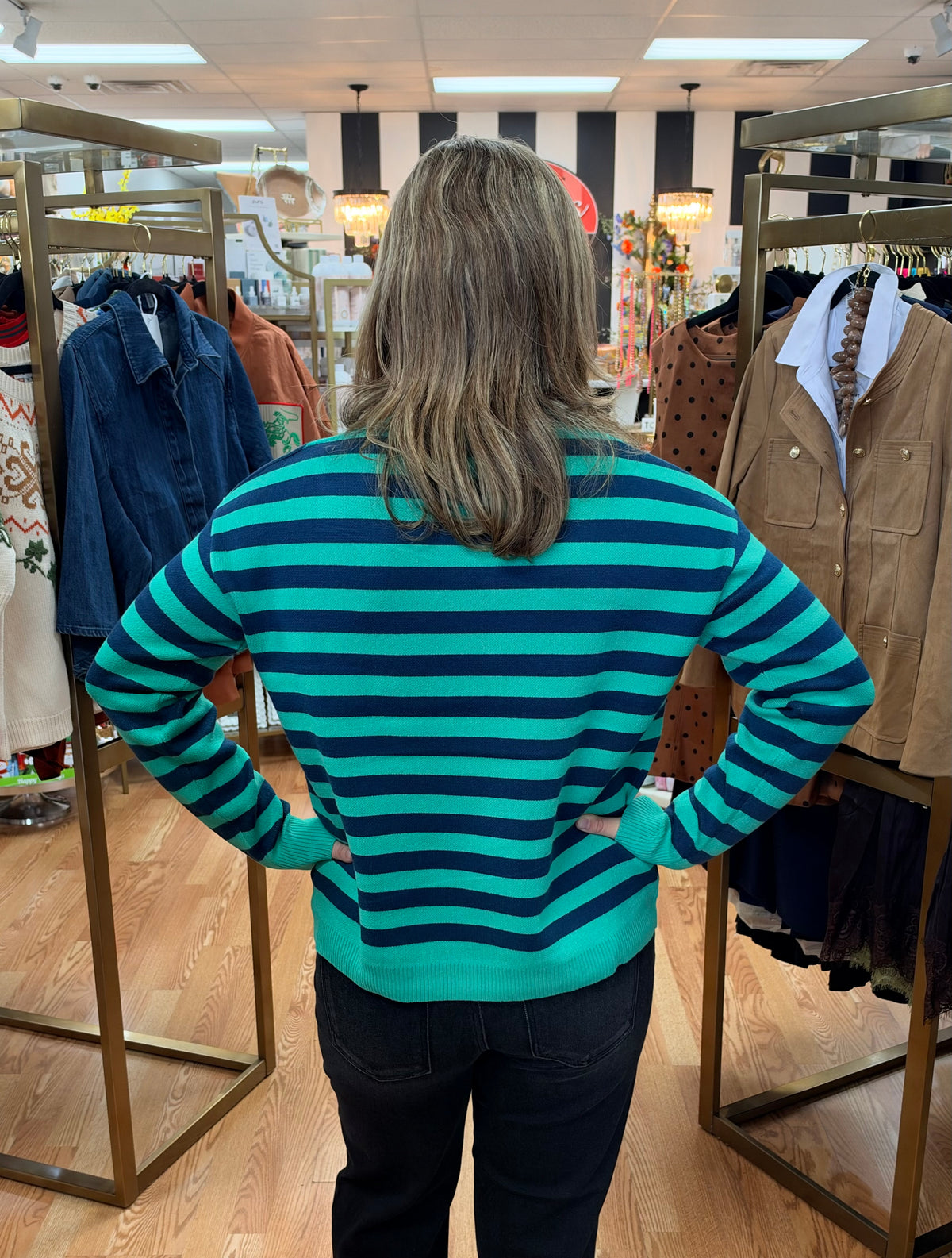 Green / Navy Stripe Very Merry Sweater